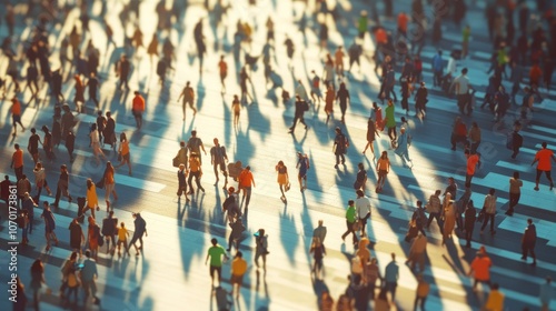 Urban Crowd at Sunset Crossing Busy Intersection