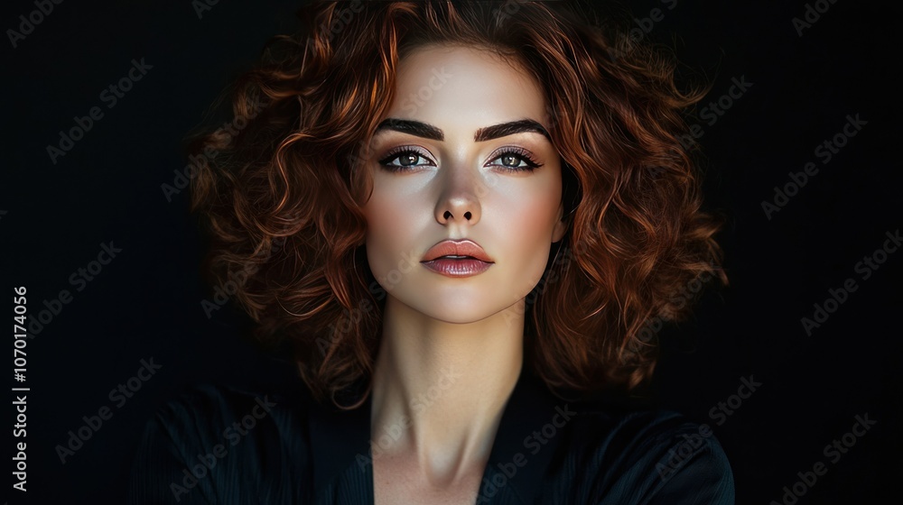 Portrait of a Woman with Curly Hair and Natural Makeup Portrait of a Woman with Curly Hair and Natural Makeup