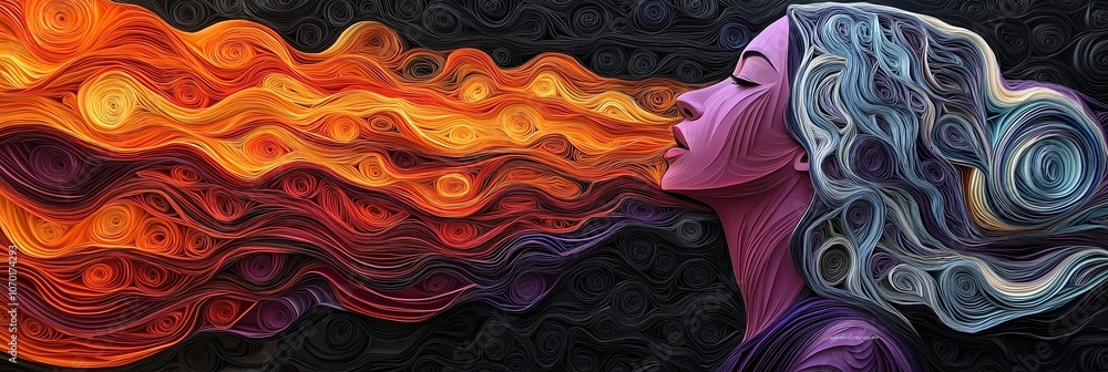 Powerful Profile of Woman Shouting for Change with Vibrant Paper-Cut Sound Waves Radiating Outward Powerful Profile of Woman Shouting for Change with Vibrant Paper-Cut Sound Waves Radiating Outward
