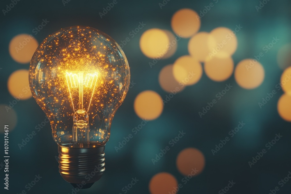Glowing Light Bulb on Blue Background Glowing Light Bulb on Blue Background