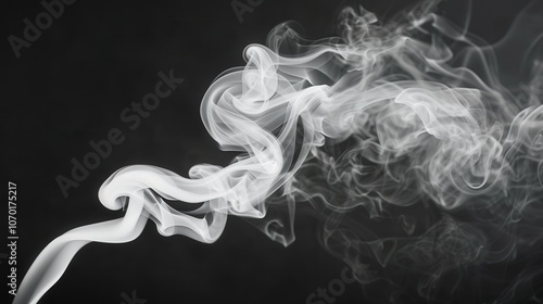 Ethereal Dance of Smoke, soft white tendrils gracefully swirl against a deep black backdrop, creating an elegant and fluid composition that captivates the senses