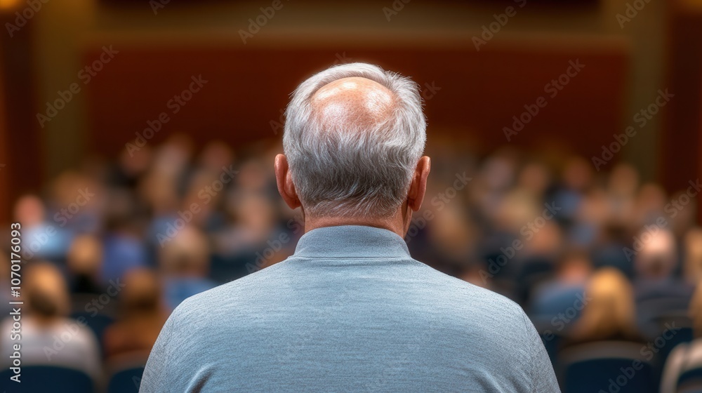 Voice of Experience, Senior man addressing a town hall meeting, engaged audience listening intently, sharing wisdom and insights from a lifetime of knowledge. Voice of Experience, Senior man addressing a town hall meeting, engaged audience listening intently, sharing wisdom and insights from a lifetime of knowledge.
