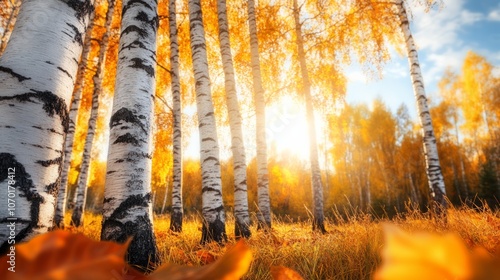 Wallpaper Mural A beautiful autumn forest scene filled with tall white birch trees  Torontodigital.ca