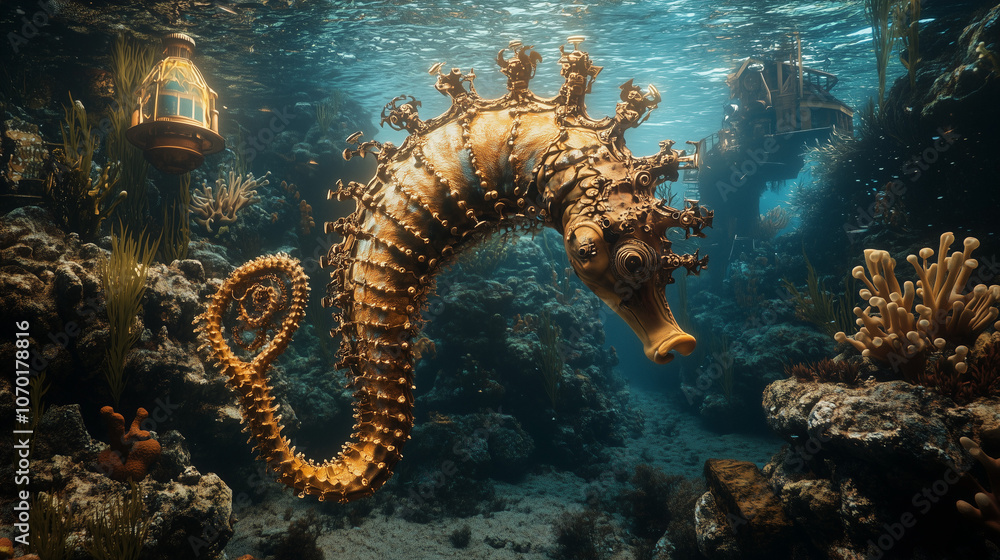 professional photo,seahorse, steampunk , beautiful lighting, seabed,clear water,high detail,color depth,traced light professional photo,seahorse, steampunk , beautiful lighting, seabed,clear water,high detail,color depth,traced light