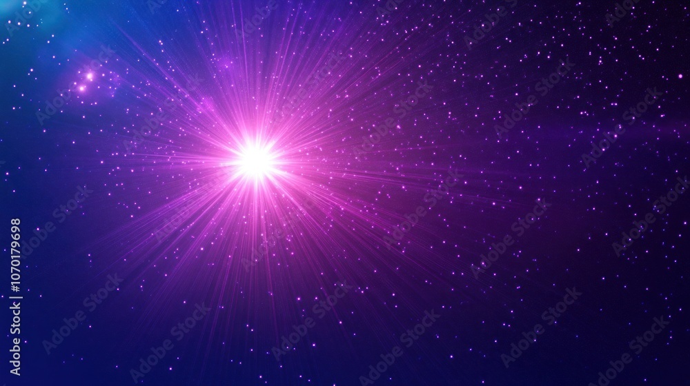 Futuristic magical bright glowing star with stardust on dark blue to purple gradient background Futuristic magical bright glowing star with stardust on dark blue to purple gradient background