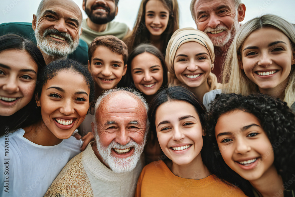 A large group of happy people from different ethnic groups and different generations of people A large group of happy people from different ethnic groups and different generations of people