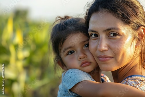 Mother and daughter share a tender moment outdoors