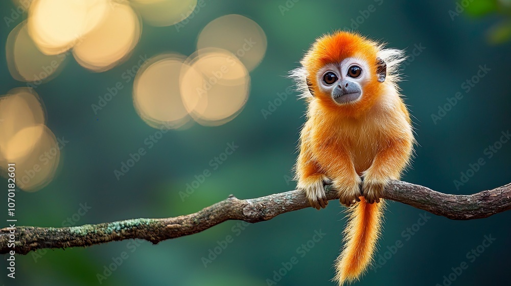 Langur perched on a tree branch in a Thai forest in the afternoon. generative ai Langur perched on a tree branch in a Thai forest in the afternoon. generative ai