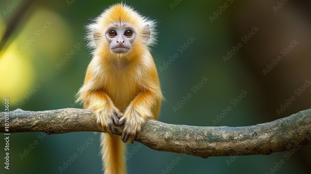 Langur perched on a tree branch in a Thai forest in the afternoon. generative ai Langur perched on a tree branch in a Thai forest in the afternoon. generative ai