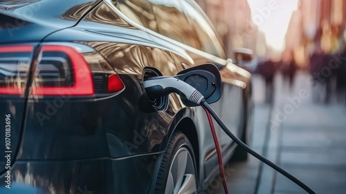 Electric Vehicle Charging on City Street photo