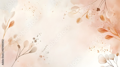 Watercolor Painting of Delicate Brown Flowers and Leaves on a White Background