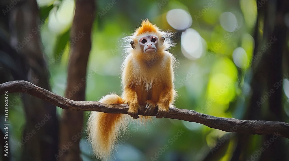 Langur perched on a tree branch in a Thai forest in the afternoon. generative ai Langur perched on a tree branch in a Thai forest in the afternoon. generative ai