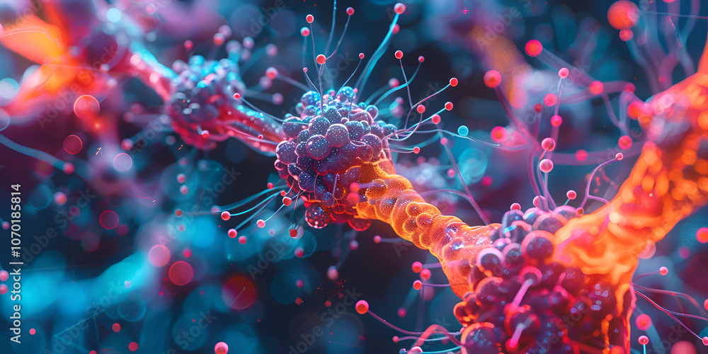 Obraz premium Neural Synapses in Vibrant Molecular Structure