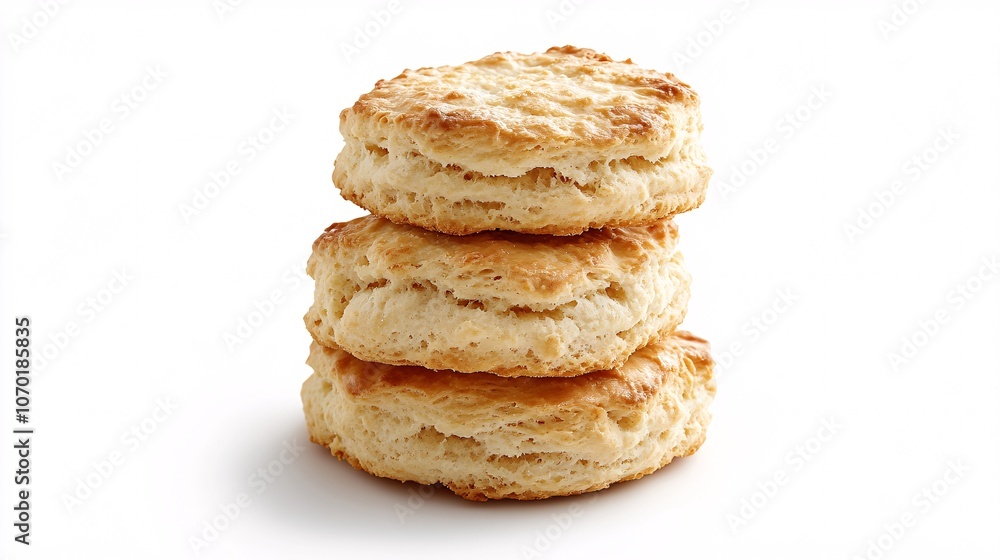 Stack of Golden Brown Biscuits on White Background Stack of Golden Brown Biscuits on White Background