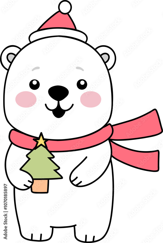 Cute Polar Bear Christmas Illustration Holiday Animal Winter Fun Festive Cartoon Cute Polar Bear Christmas Illustration Holiday Animal Winter Fun Festive Cartoon
