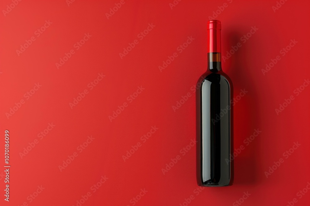 Bottle of red wine standing on a simple red background, creating a minimal and elegant composition Bottle of red wine standing on a simple red background, creating a minimal and elegant composition