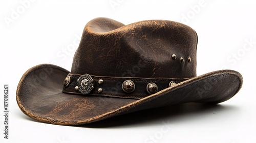 Vintage Leather Cowboy Hat with Conchos and Studs photo