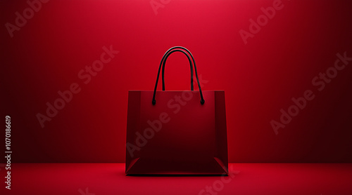 A deep red paper shopping bag with a deep red background, simple photo