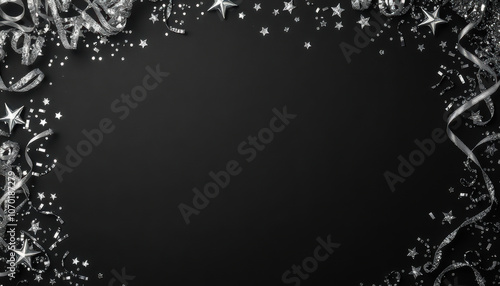 Wallpaper Mural festive silver glittering background with stars and ribbons, perfect for celebrations and events. dark backdrop enhances shimmering elements, creating joyful atmosphere Torontodigital.ca