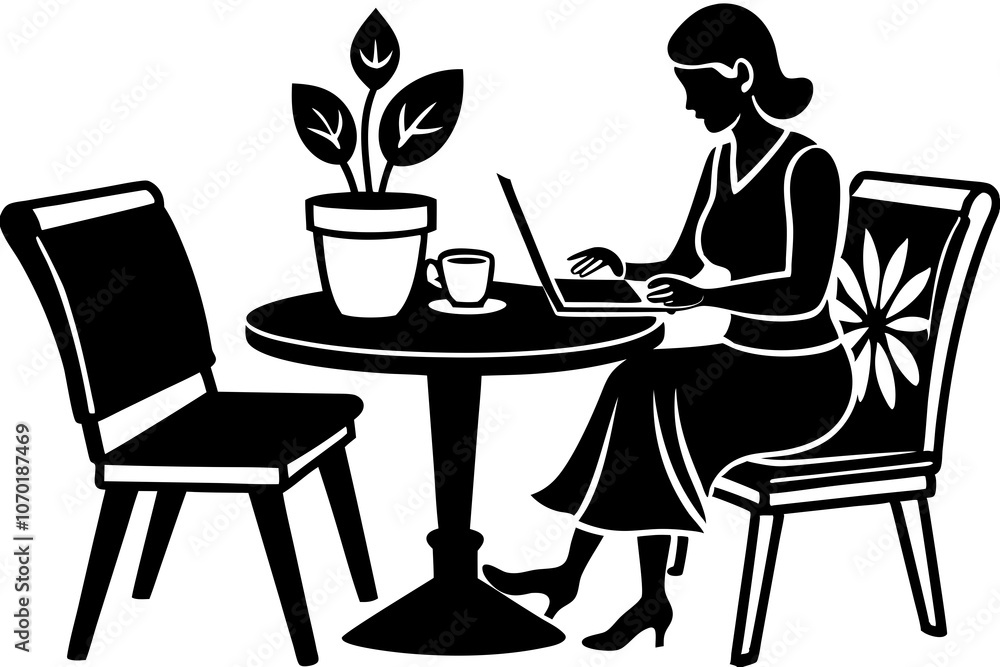 Fototapeta premium The woman is sitting at the computer
