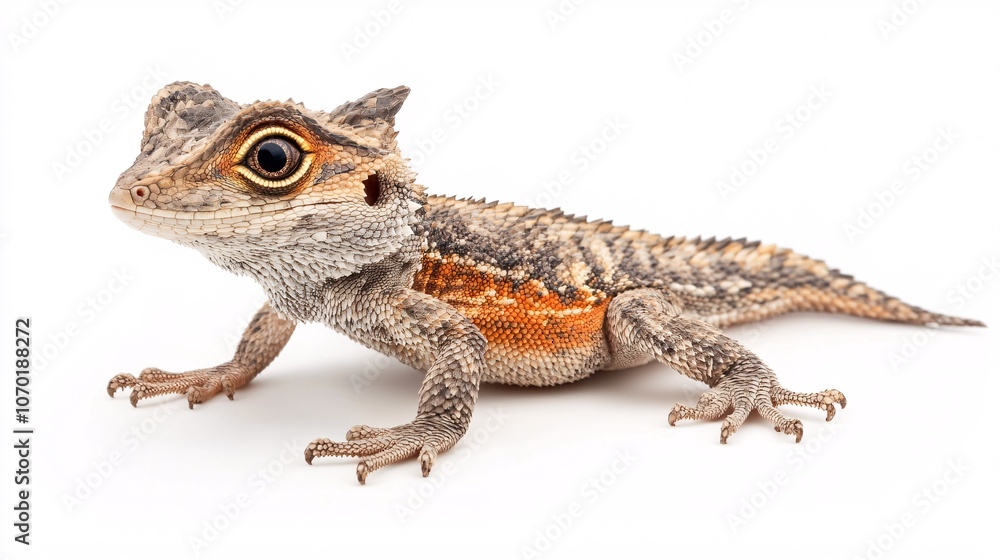 Striking Lizard: A Close-Up Portrait on White Striking Lizard: A Close-Up Portrait on White