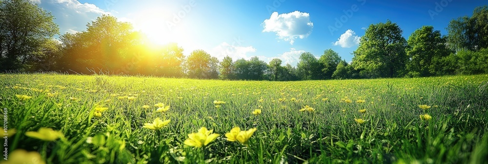 Fototapeta premium Serene Green Field Under a Bright Sky