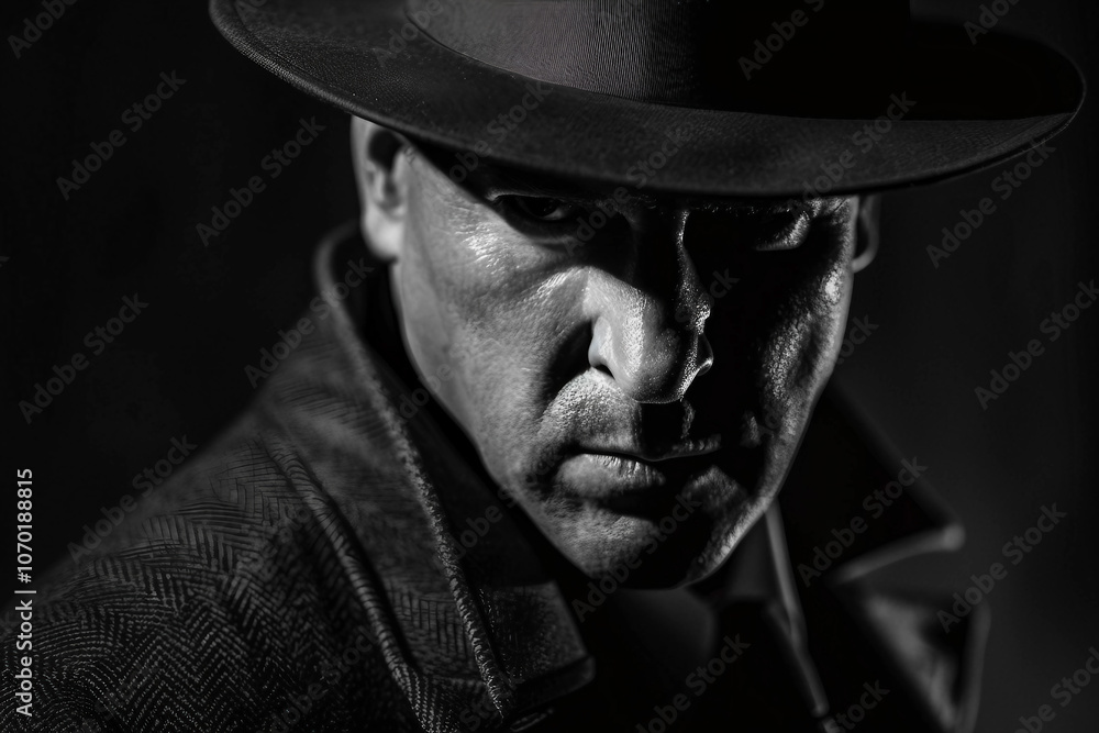 Generative AI Image of Retro Mafia Gang Leader in Intense Noir Setting with Detective Vibes Generative AI Image of Retro Mafia Gang Leader in Intense Noir Setting with Detective Vibes