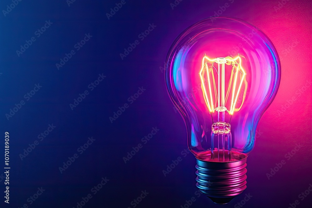 This is a closeup view of a purple light bulb set against a dark background This is a closeup view of a purple light bulb set against a dark background