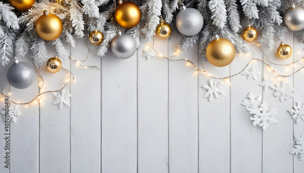 Obraz premium An illustrated festive Christmas background with white wooden elements, perfect for product promotion and events