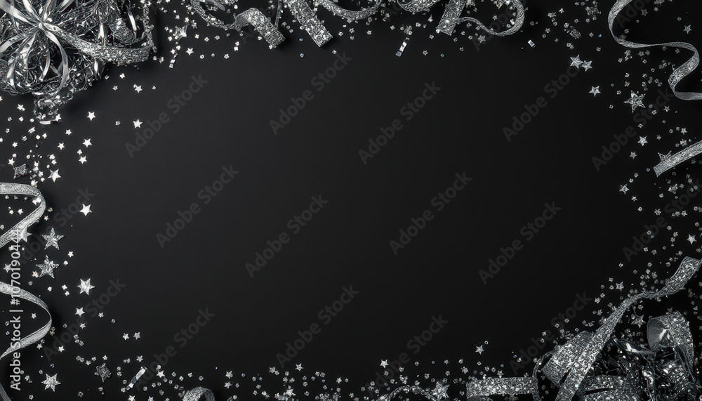 festive silver glittering background with stars and ribbons, perfect for celebrations and events. Ideal for invitations or party decorations festive silver glittering background with stars and ribbons, perfect for celebrations and events. Ideal for invitations or party decorations