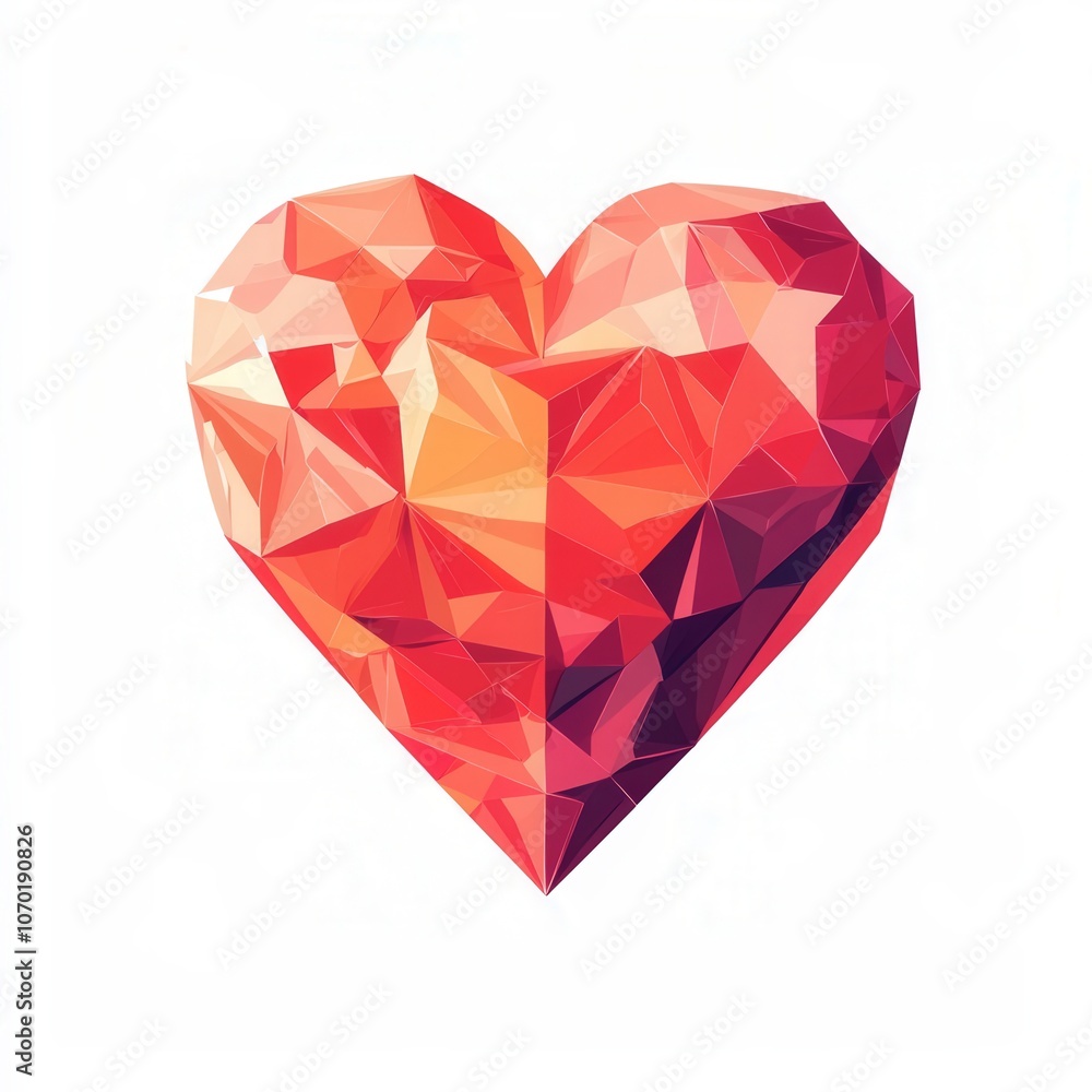 Colorful geometric heart design with a vibrant, faceted appearance on a white background Colorful geometric heart design with a vibrant, faceted appearance on a white background