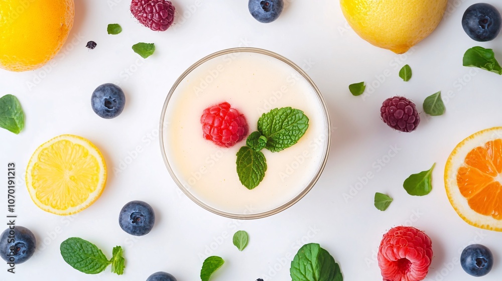 Delicious Dessert with Fresh Fruits and Berries Delicious Dessert with Fresh Fruits and Berries
