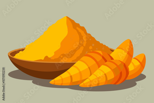 Turmeric powder studio tabletop vector art illustration photo