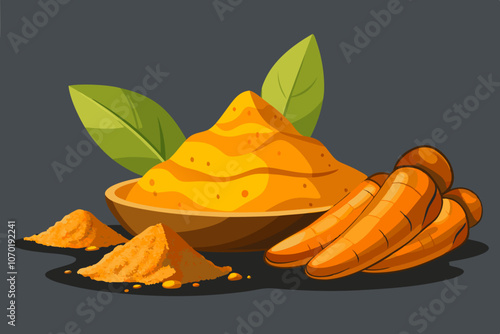 Turmeric powder studio tabletop vector art illustration photo