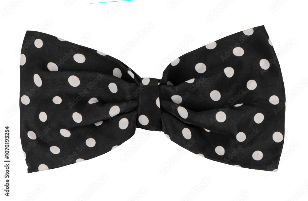 Black polka dot bow on white background close-up. Black polka dot bow on white background close-up.