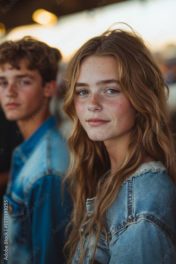 Fototapeta premium A young man and a young woman standing next to each other