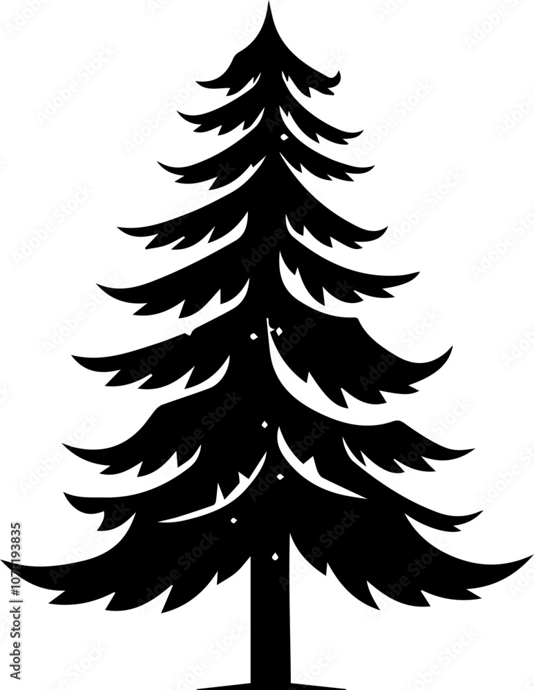 Obraz premium Minimalist Fir Tree Icon in Black Silhouette for Outdoor and Seasonal Art