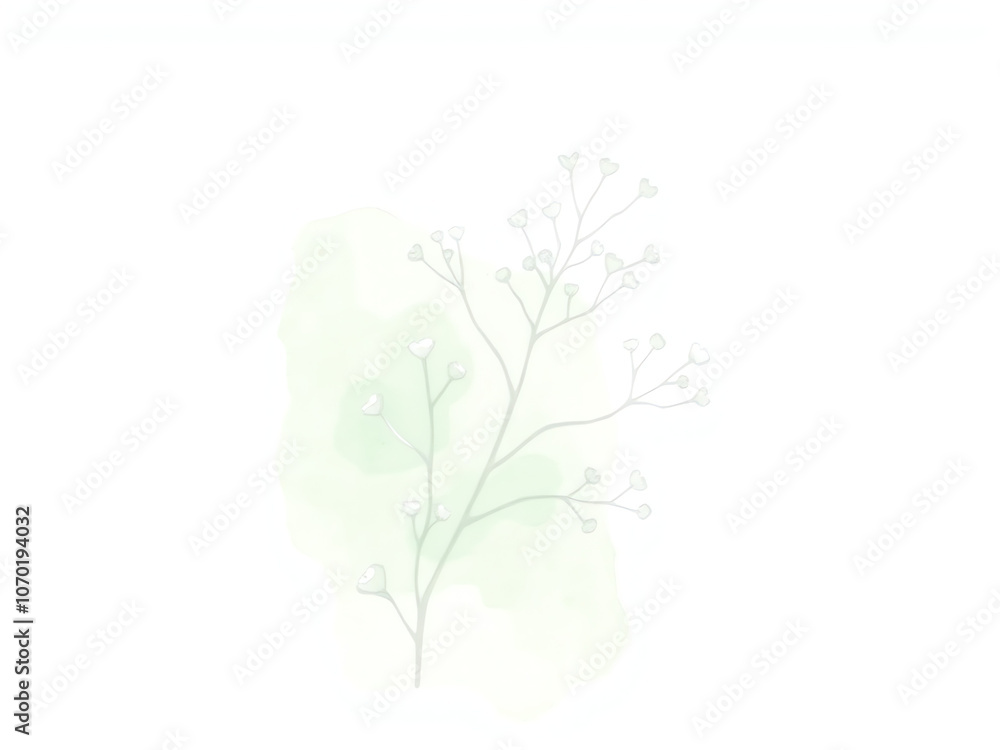 Delicate branch with small buds against a soft, light green watercolor background during springtime Delicate branch with small buds against a soft, light green watercolor background during springtime