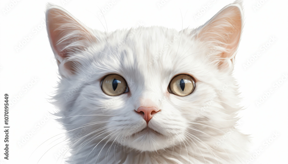 Cute White Cat Drawing on White Background. Cute White Cat Drawing on White Background.