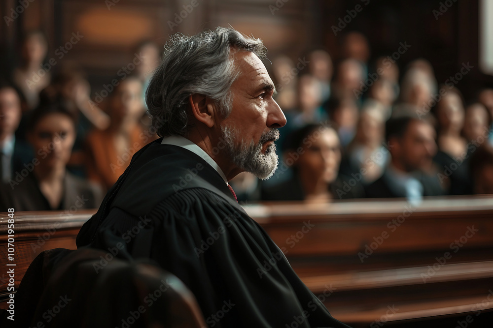 Generative AI Image of young Senior male female Judge in Courtroom Wearing Robes Generative AI Image of young Senior male female Judge in Courtroom Wearing Robes