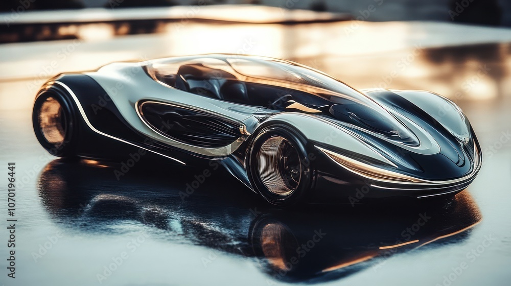 Futuristic silver and black sports car with a sleek design Futuristic silver and black sports car with a sleek design