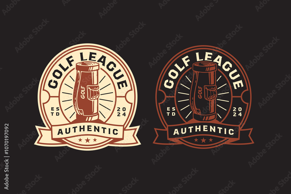 golf bag standing on golf course retro badge logo design set for golfer, golf club, professional team, sport and tournament. vintage golf leather bag pouch case crossed object emblem illustration logo golf bag standing on golf course retro badge logo design set for golfer, golf club, professional team, sport and tournament. vintage golf leather bag pouch case crossed object emblem illustration logo