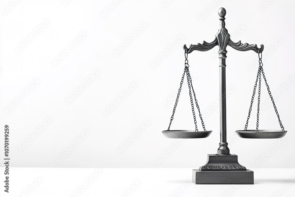 Minimalistic scales on white background, concept of justice. Minimalistic scales on white background, concept of justice.