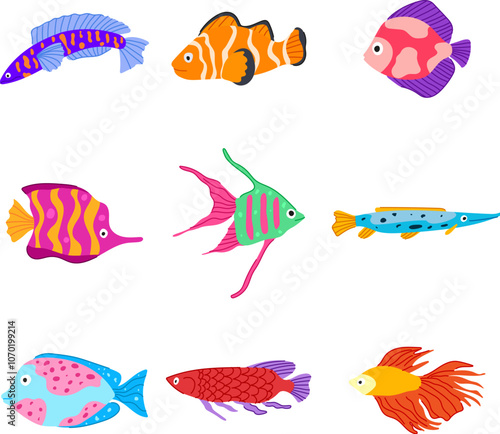 exotic fish set cartoon. aquarium betta, guppy cichlid, angel tetra exotic fish sign. isolated symbol vector illustration