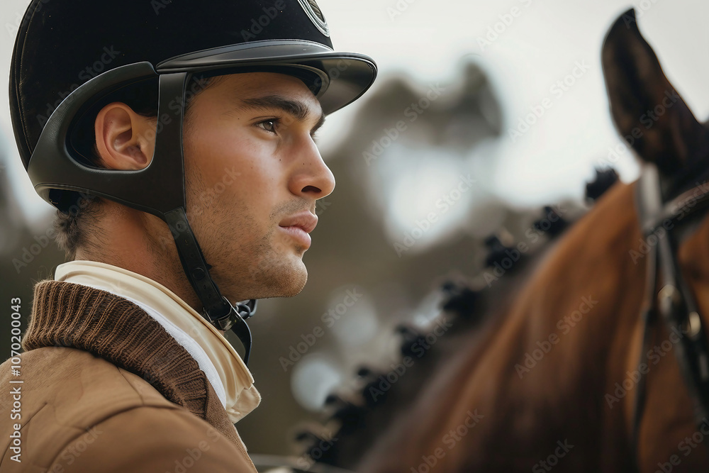Generative AI illustration, equestrian sports lesson training, young person man woman kid learning to ride a horse Generative AI illustration, equestrian sports lesson training, young person man woman kid learning to ride a horse