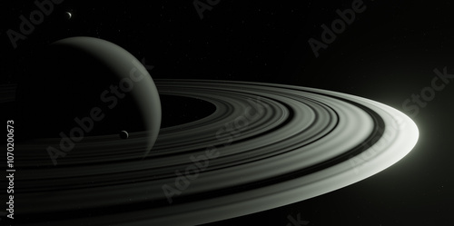 3D representation, close-up view of the orbital rings of a gaseous planet