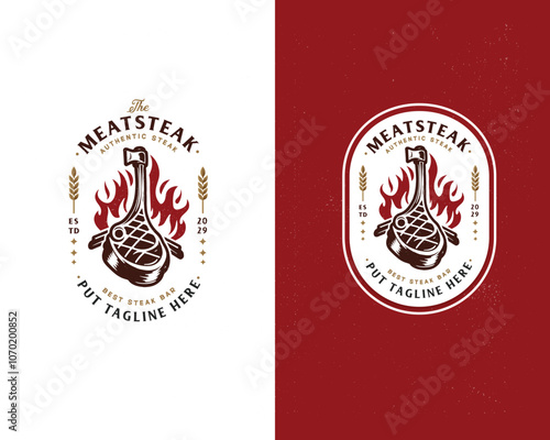 Set vintage pork steak grill pig hot barbecue logo template for food gourmet business
