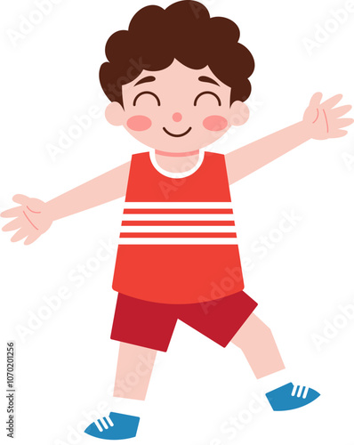 Happy Boy Kid Child Cartoon Illustration Playful Active Fun