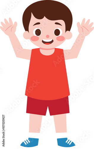 Happy Jumping Boy Cartoon Illustration Kids Fun Child Play Active Child