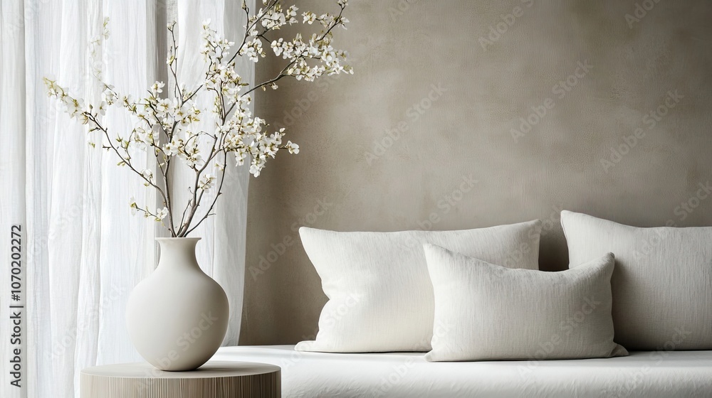 Serenity embodies Nordic comfort through cozy, sustainable minimalism. Embrace natural hues for a serene atmosphere, perfect for spring home decor celebrations with ample copy space. Serenity embodies Nordic comfort through cozy, sustainable minimalism. Embrace natural hues for a serene atmosphere, perfect for spring home decor celebrations with ample copy space.